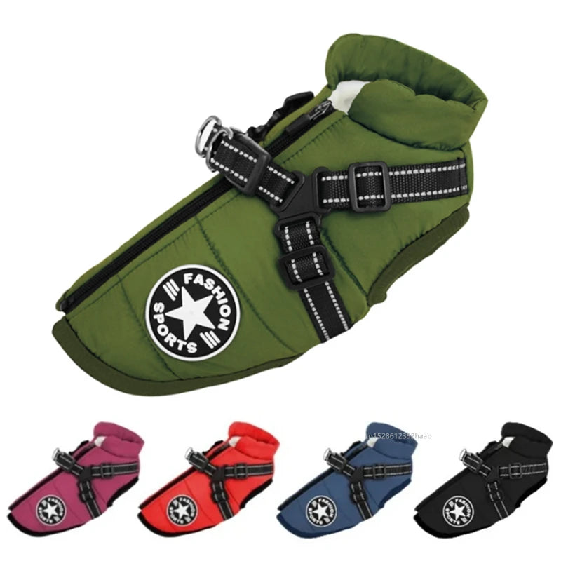 Winterwarme Hundejacke mit Geschirr, wasserdichte Hundemantelweste für kleine und mittelgroße Chihuahua-Hundekleidung mit französischer Bulldogge im Freien