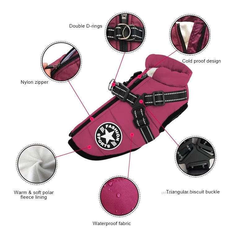 Winterwarme Hundejacke mit Geschirr, wasserdichte Hundemantelweste für kleine und mittelgroße Chihuahua-Hundekleidung mit französischer Bulldogge im Freien